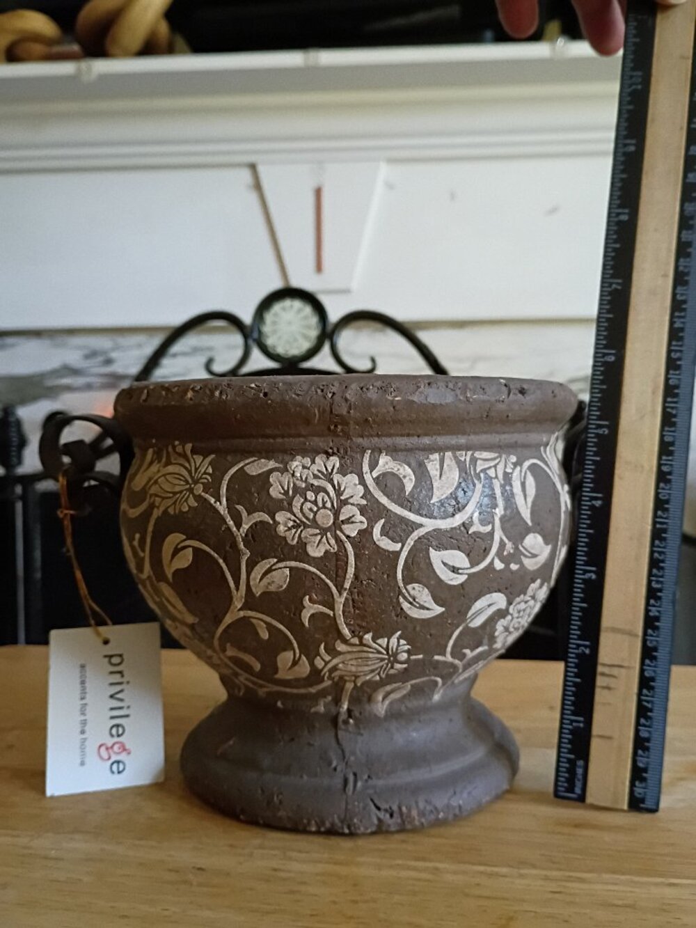 Privilege Real Clay Terracotta Pedestal Urn Planter Pot Floral Scrollwork New